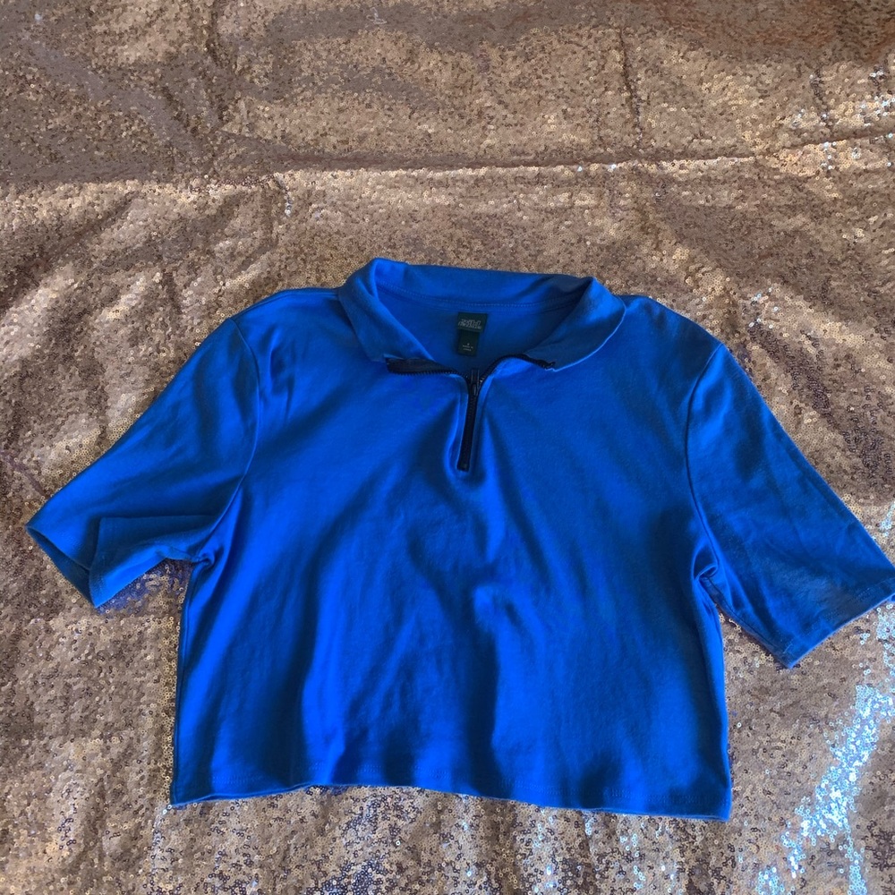 Electric blue, collared, zip up, crop top
